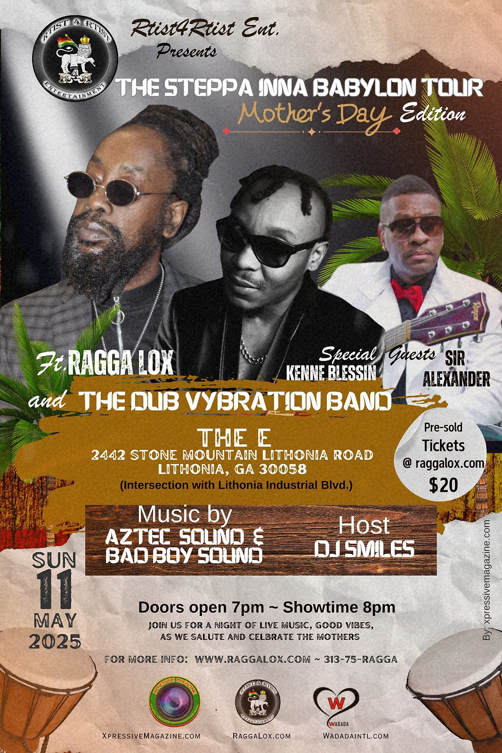 STEPPA INNA BABYLON TOUR- REGGAE ON A SUNDAY EVENING SERIES. RAGGA LOX AND THE DUB VYBRATIONS BAND WITH KENNE BLESSIN