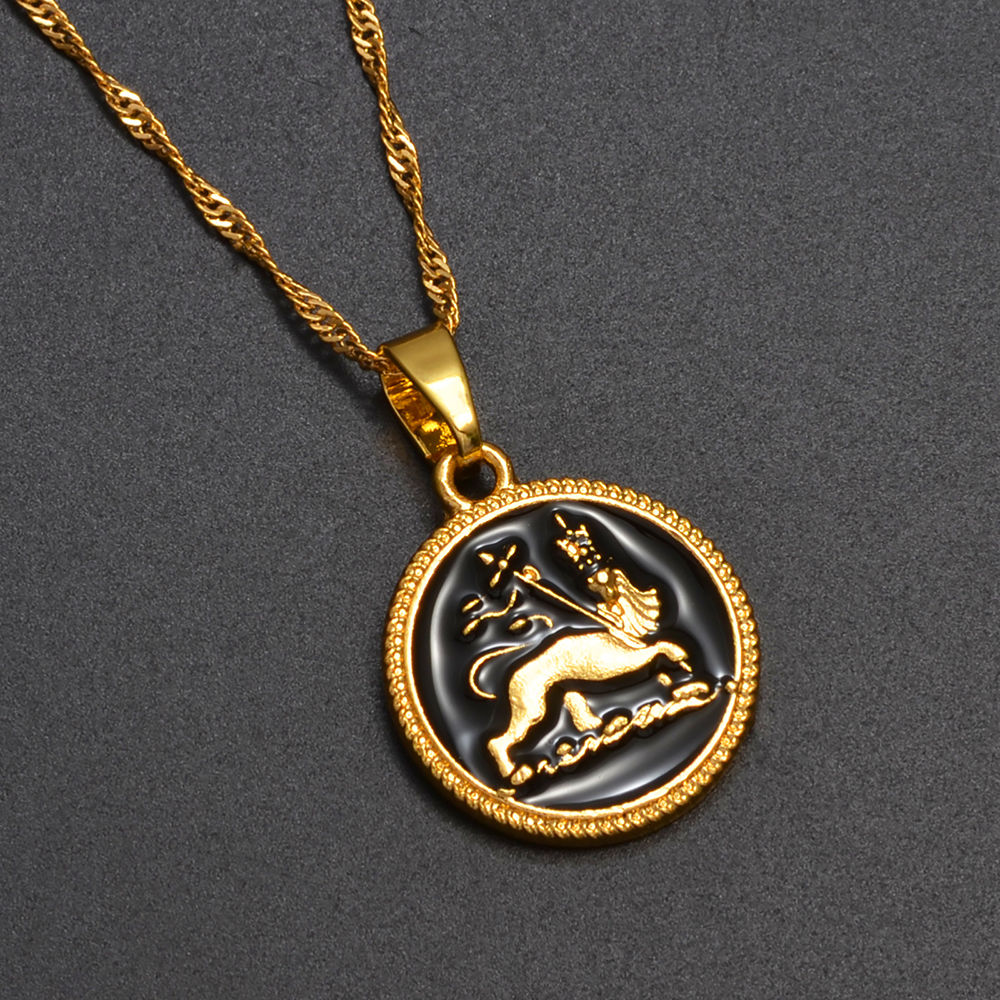 Anniyo 2CM Ethiopian Lion Pendant Necklace for Women Girl The Lion of Judah Ethn