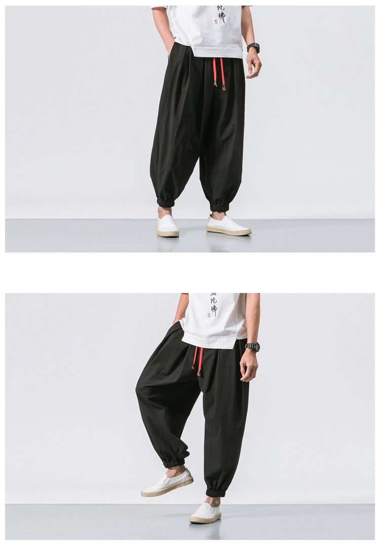 Thumbnail: New Oversized Men Harem Pants Loose Chinese Style Cotton and Linen Sweatpants Jo