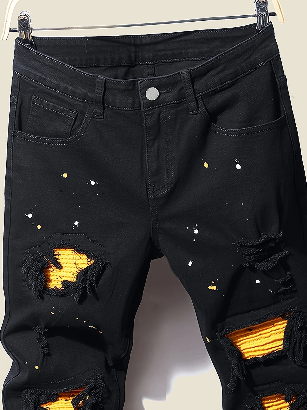 Thumbnail: Men's Splash-Ink Patchwork Jeans