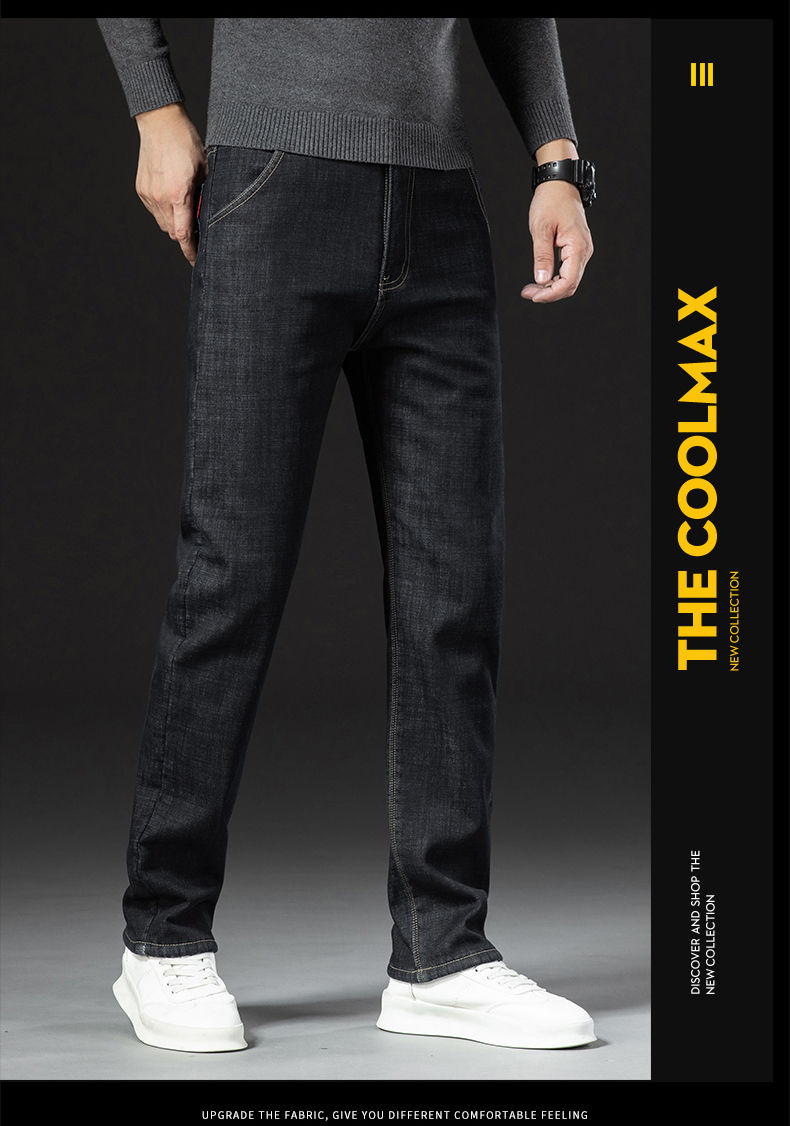 Thumbnail: Winter Lamb Fluff Denim Straight Pants Men Thicken Big Size 40 Jeans High Waist 