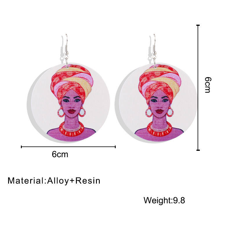 Thumbnail: AENSOA Tribal Multicolor Wood Africa Map Shaped Drop Earrings For Women Painted 