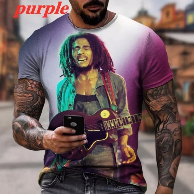 Thumbnail: Summer Men's T-shirts Cool Rock Bob Marley 3d Print O-neck Short Sleeve Street H