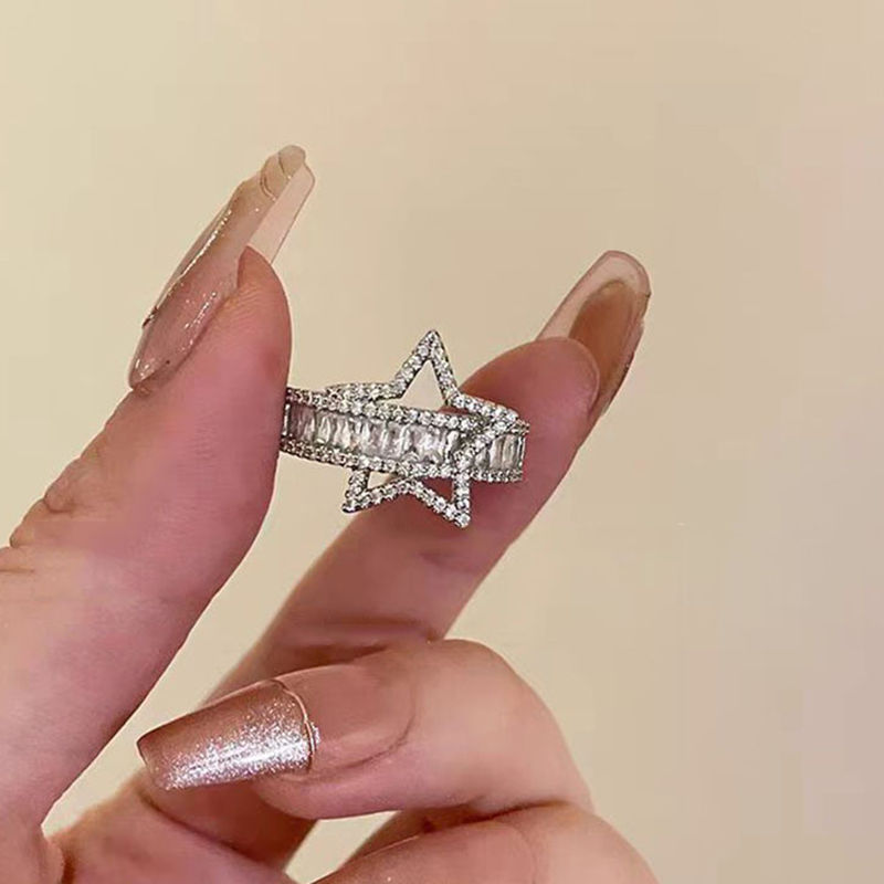 Thumbnail: Y2K Starry Beads Opening Rings for Women Heart Three Layer Denim Rings Adjustabl