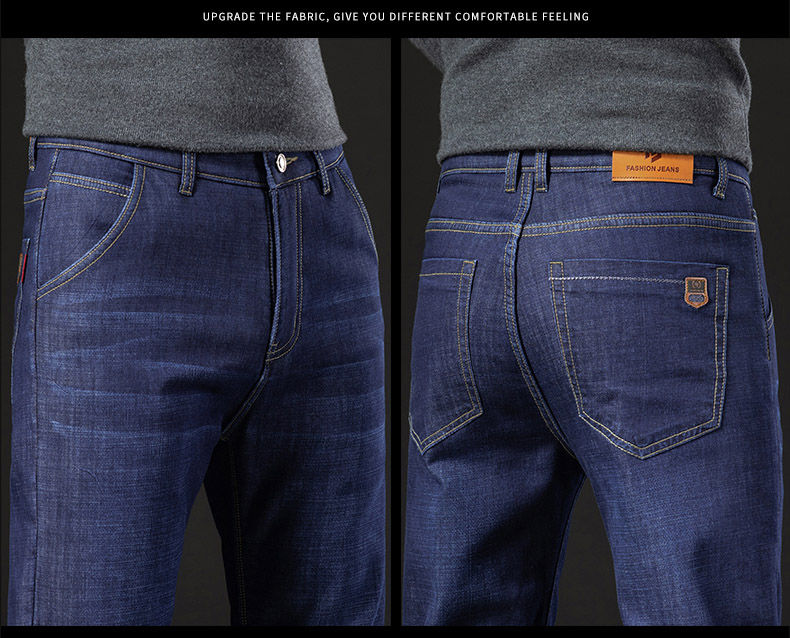 Thumbnail: Winter Lamb Fluff Denim Straight Pants Men Thicken Big Size 40 Jeans High Waist 