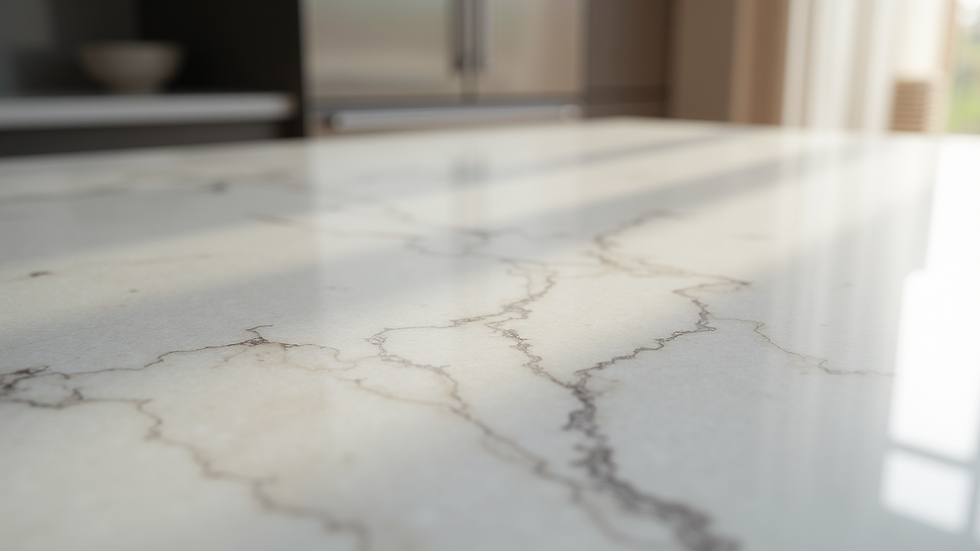 Close-up view of polished marble countertop with natural veins