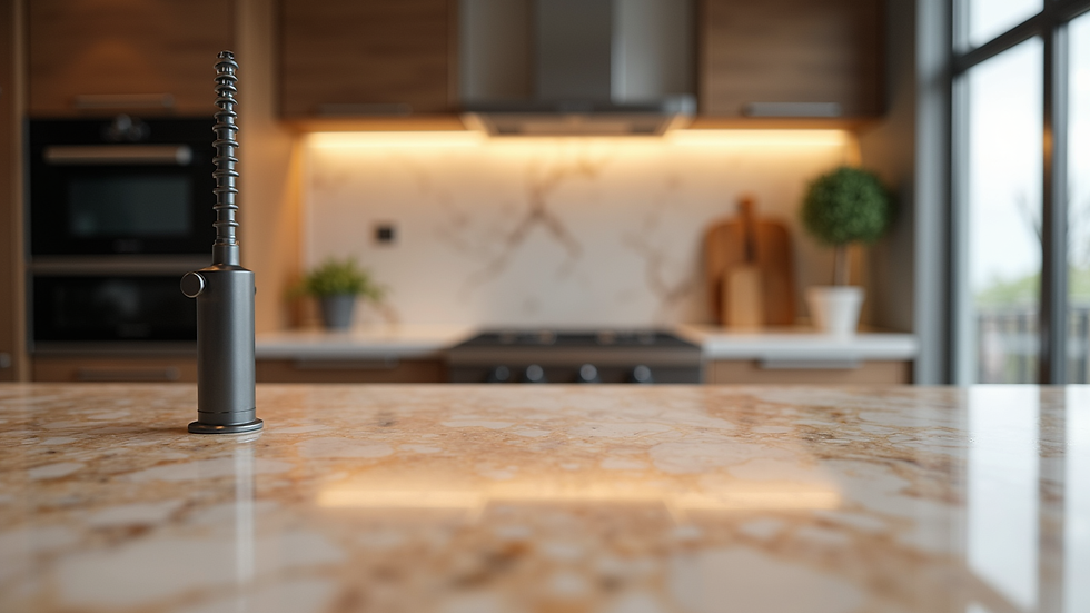 Eye-level view of a kitchen island with backlit onyx stone countertop and modern fixtures