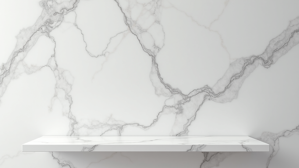 Eye-level view of marble countertop with elegant white and grey veining