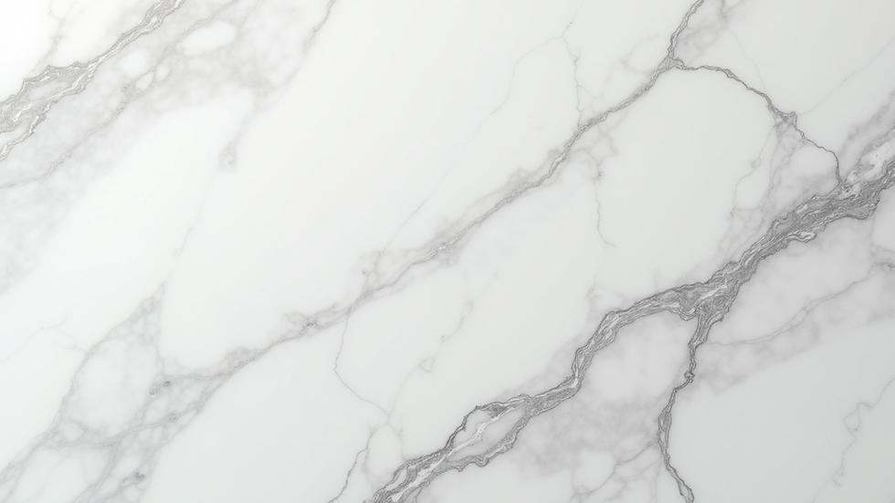 Close-up view of polished white marble slab with natural veins