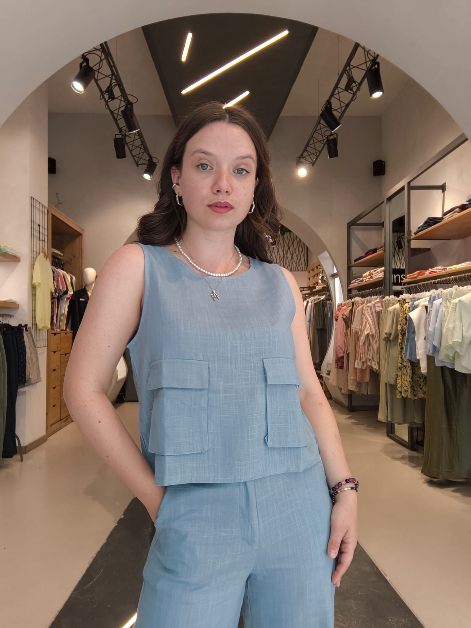 Top Tasche Chic  Lino  Azzurro Polvere 