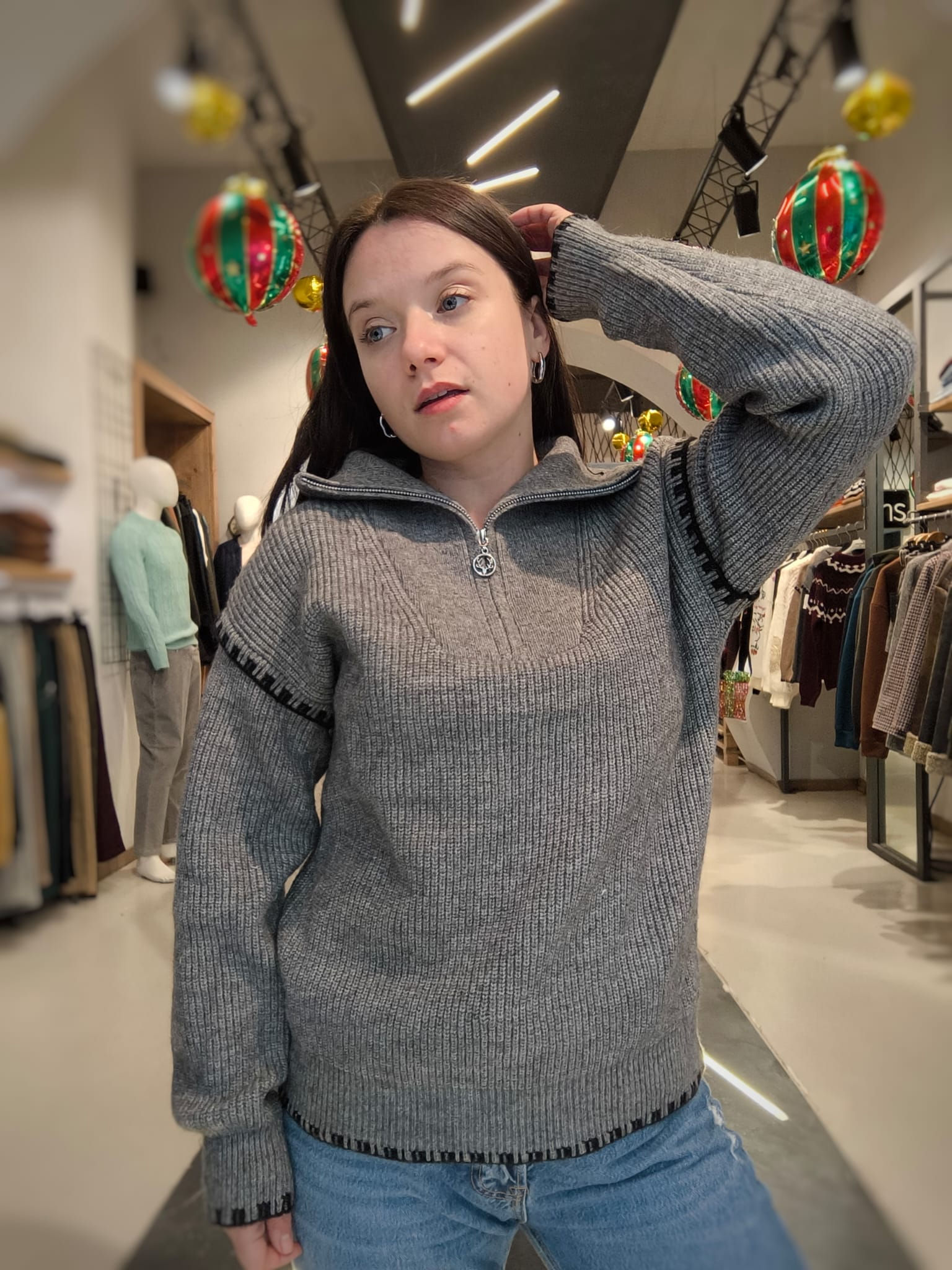 Maglione con zip Grigio