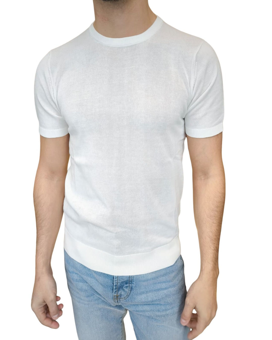 T-shirt in Maglia di Filo Bianco