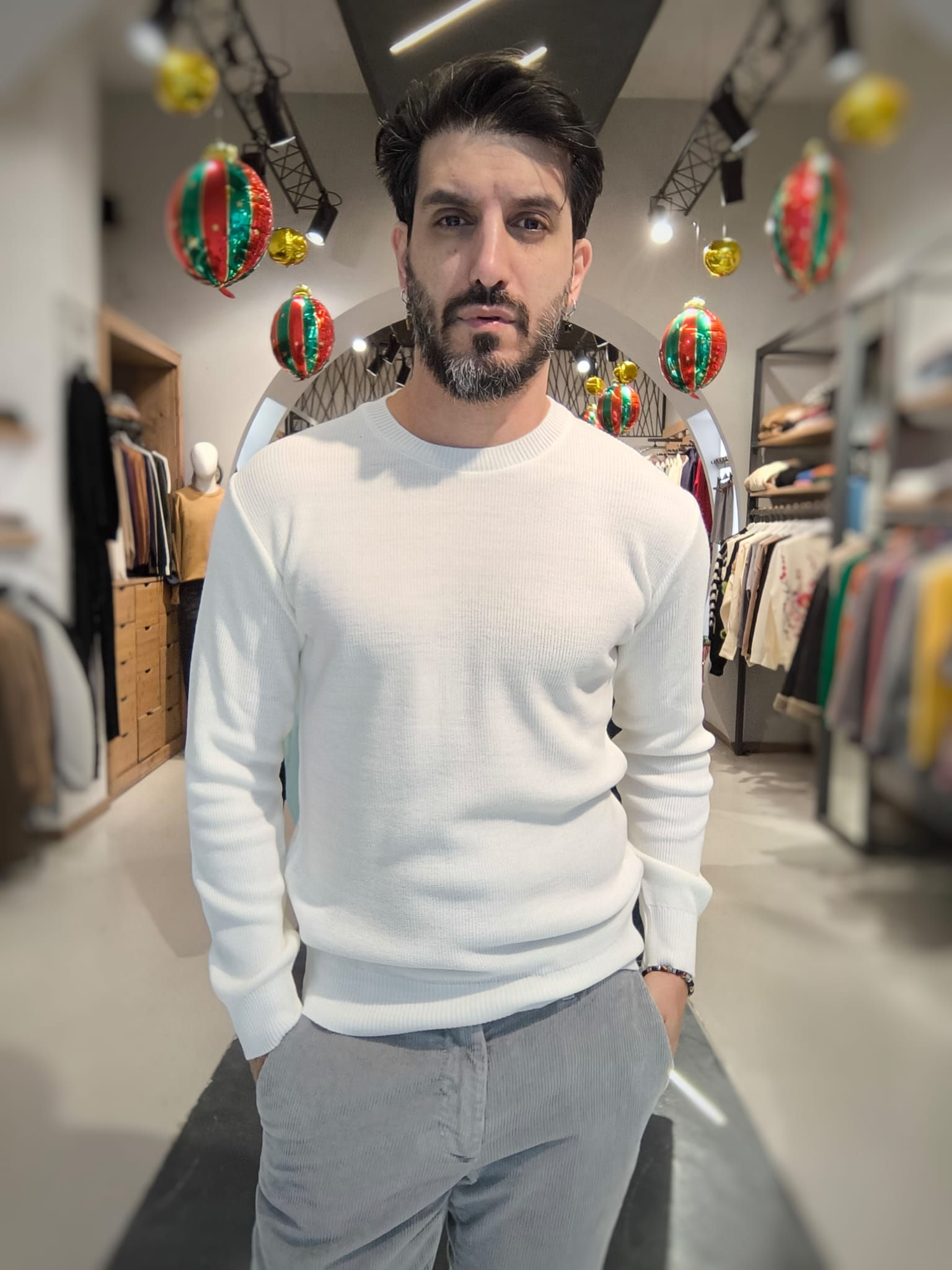 Maglia Girocollo a costine Bianco