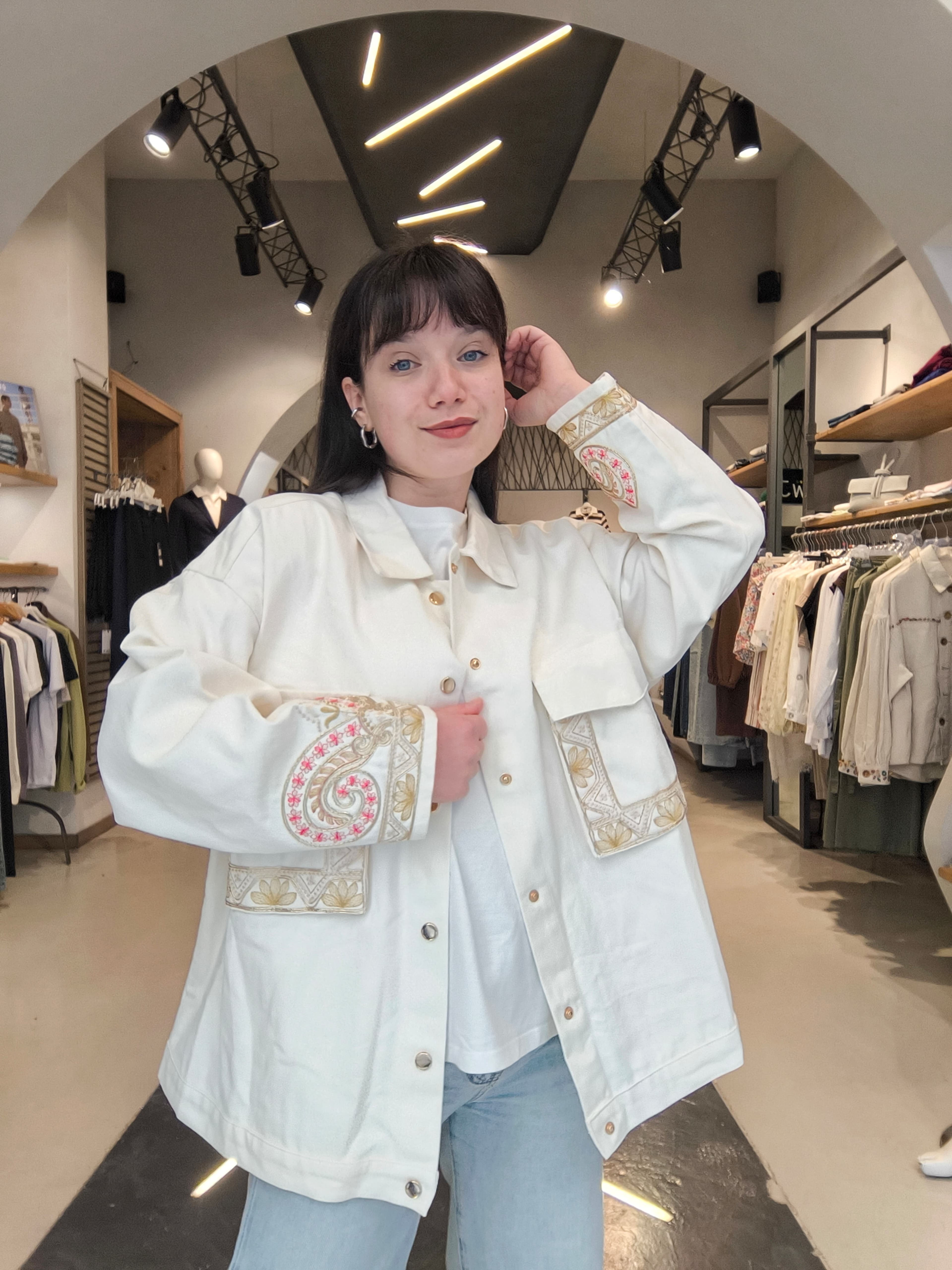 Giacca Camicia in Bull Denim Ricamata