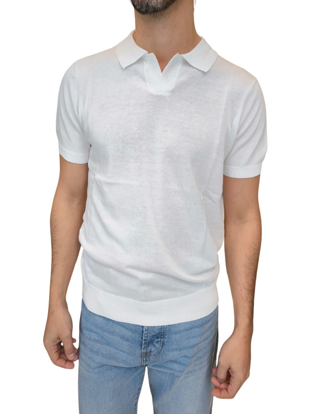 Polo in Maglia con Scollo a V aperto Bianco