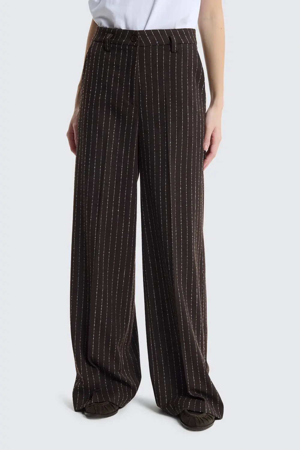 Pantalone Gamba Larga Gessato 