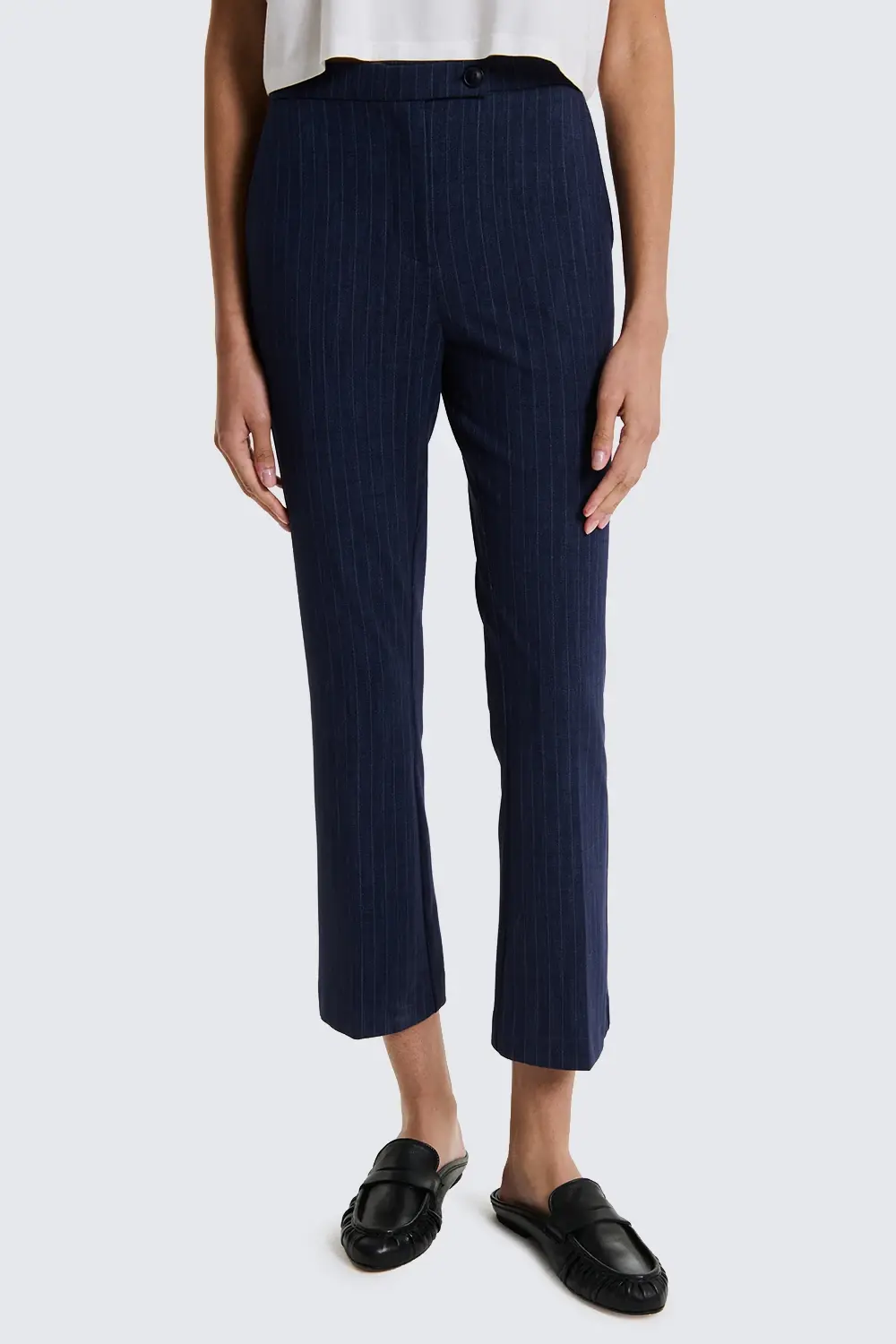 ​Pantalone a Zampetta Corto Gessato Blu Navy 