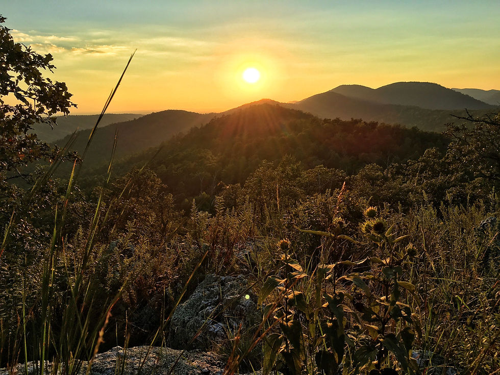 setting sun behind the ouachita mountains from Brush Heap Mountain on Eagle Rock Loop