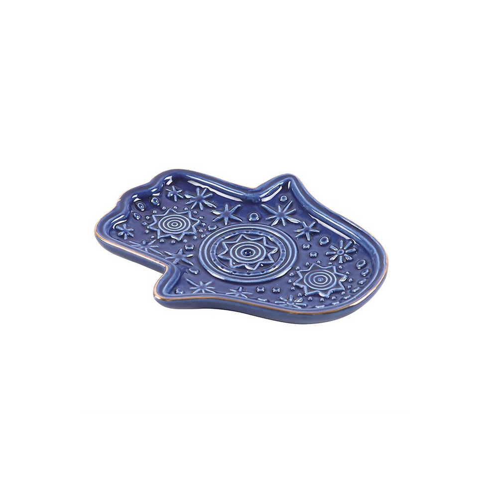 Thumbnail: Dark Blue Hand of Hamsa Incense Holder and Trinket Dish
