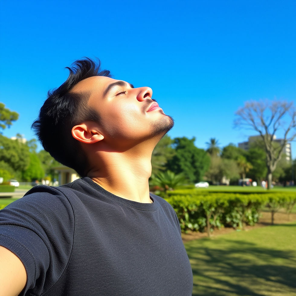 hombre respirando profundo en un parque