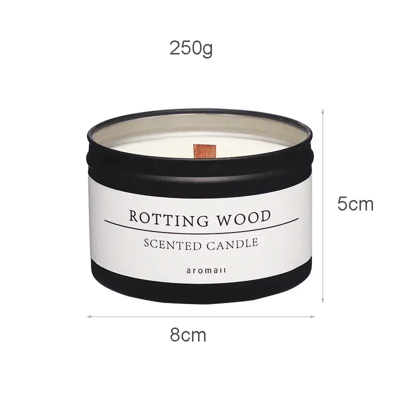 Thumbnail: Black Tin Can Scented Aromatic Candles Wooden Wick Candle