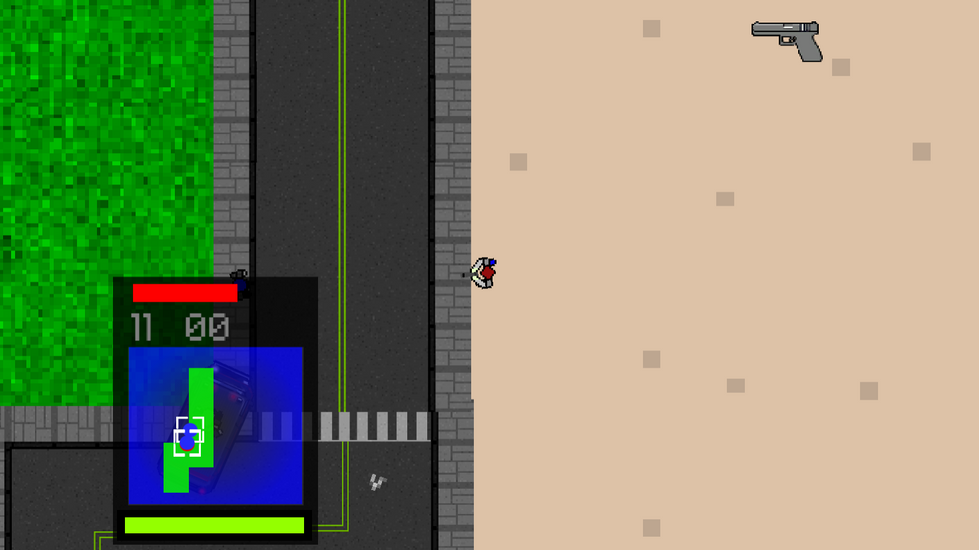 Gameplay of The Perpetrator at daytime, with a 65% felony level.