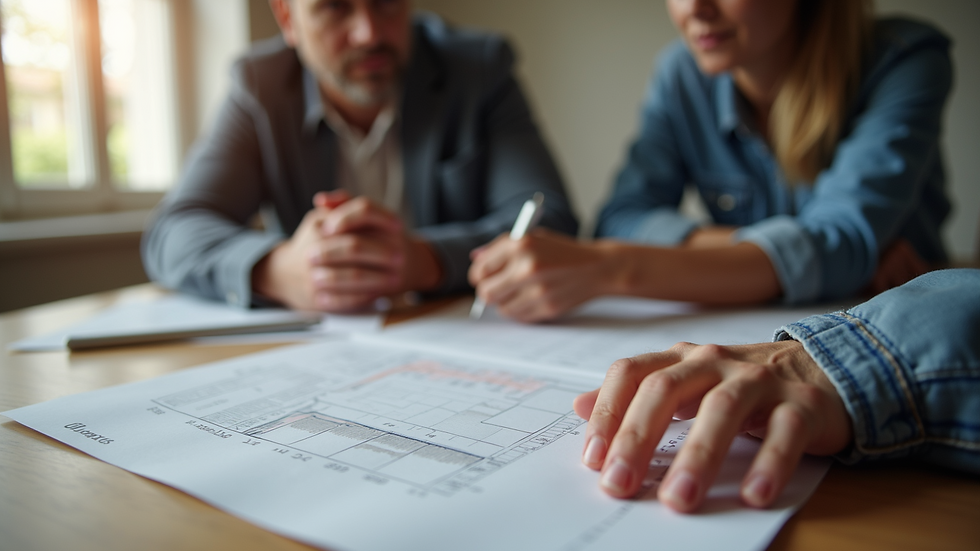 Close-up view of a contractor discussing home repair plans with a homeowner