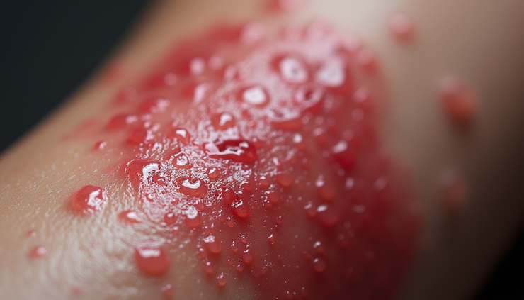 Close-up view of inflamed skin with visible redness and scaling