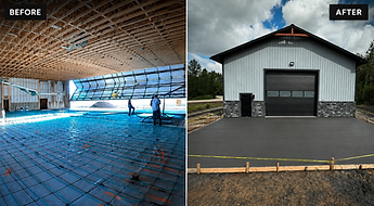Construction before and after interior framing vs finished garage exterior