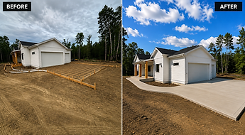 befor and after image house interior with driveway