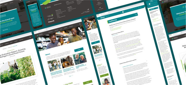A collection of twelve prototype interfaces for desktop and iOS mobile for the Healthy Food Access Portal website.