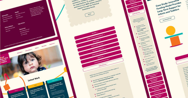 One homepage design prototype update for the 2025 update for NCIT. This includes a Latino toddler above-the-fold and three buckets for the Latest Work section.