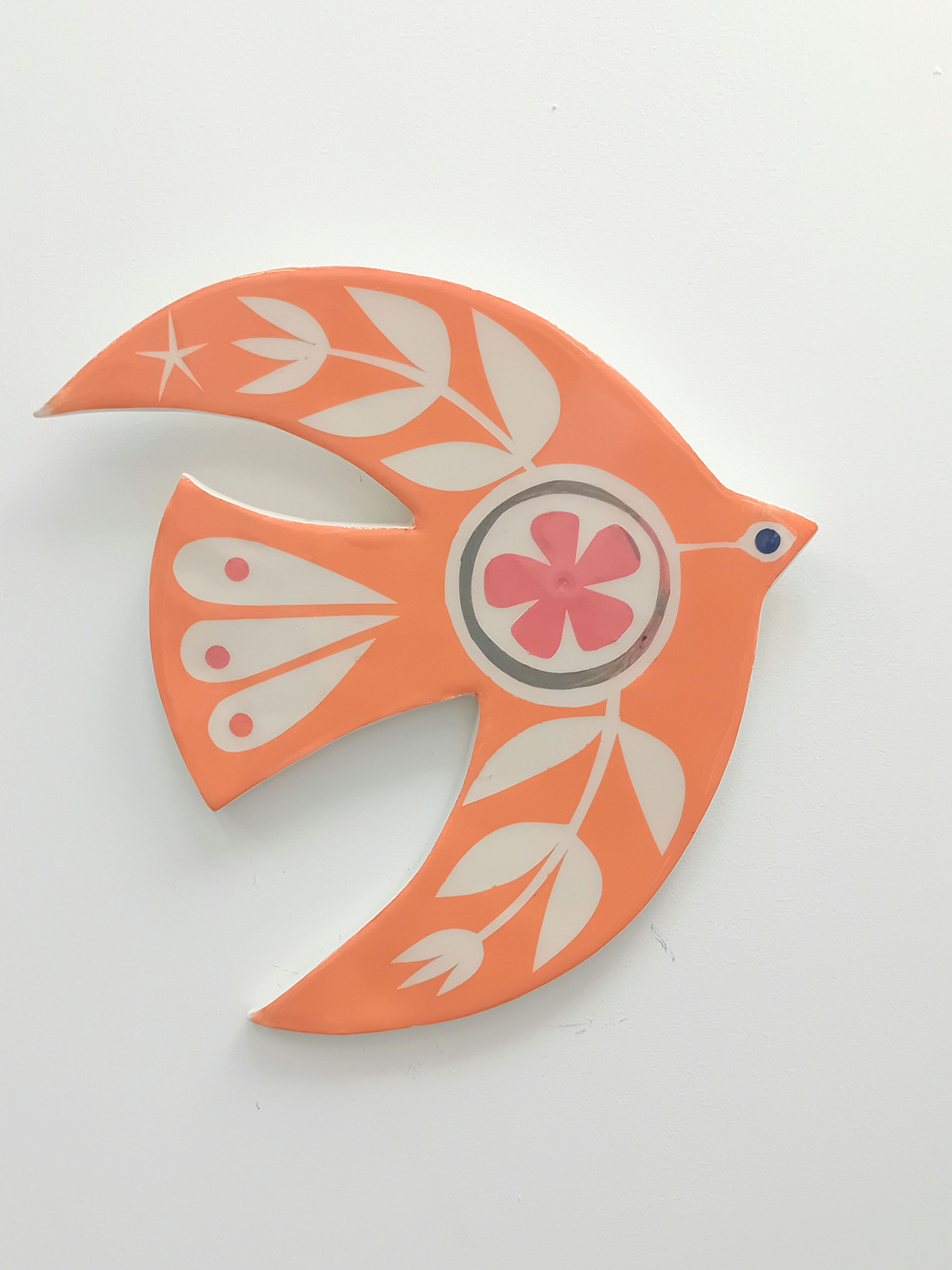 Orange nordic bird wall plaque