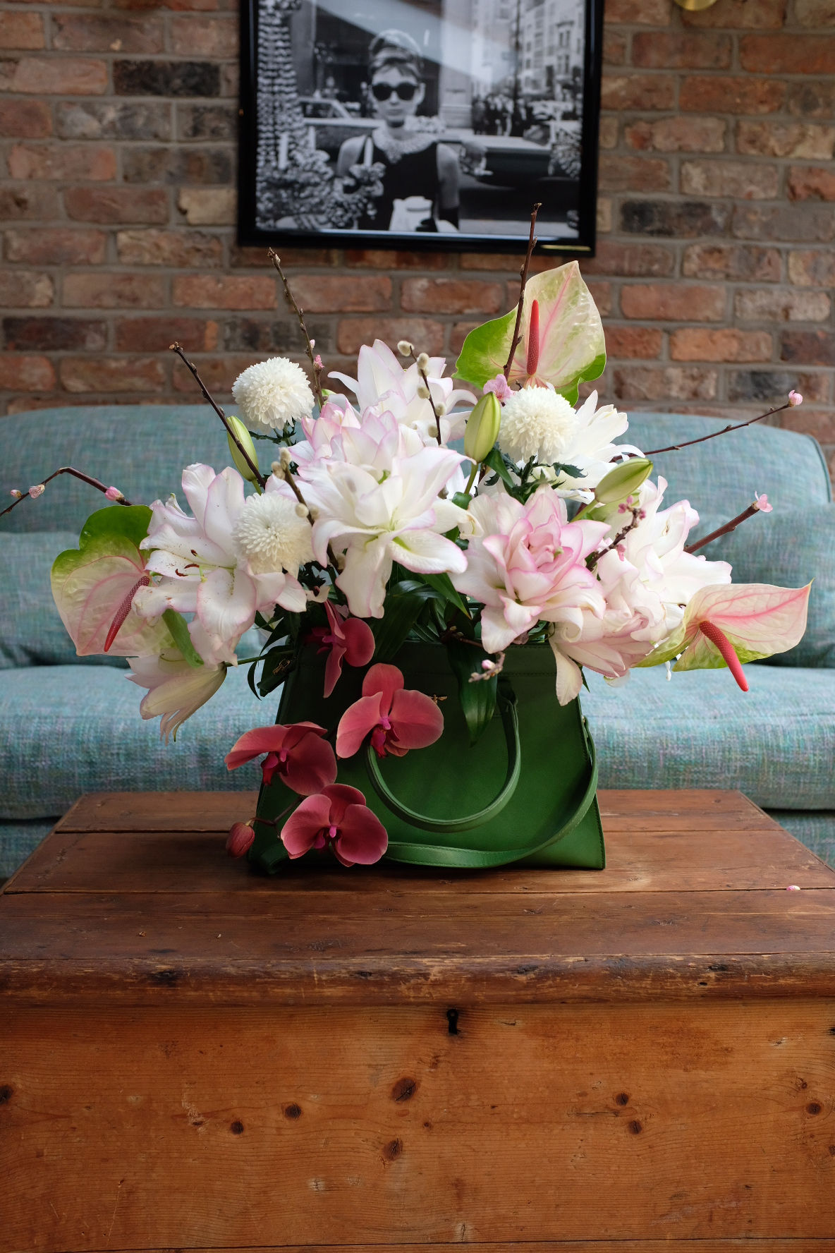 Lunar New Year Jade Green Handbag Bouquet Front View