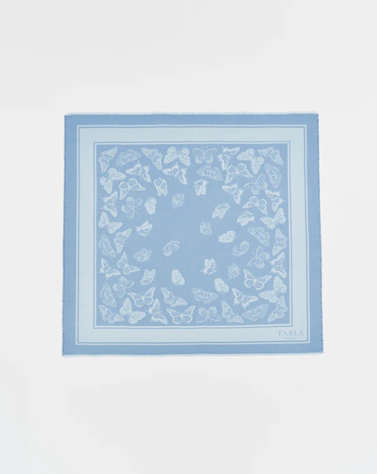 Fable England Blue Butterfly Jacquard Square Scarf