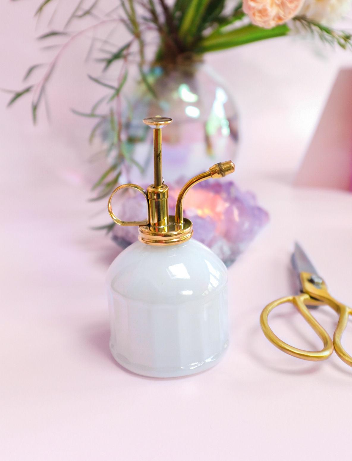 Solid Brass and Milk Coloured Glass Flower Mister