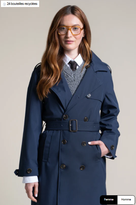 Thumbnail: Flotte Madeleine Long Waterproof Trench Coat in Indigo Blue