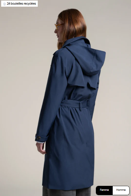 Flotte Madeleine Long Waterproof Trench Coat in Indigo Blue