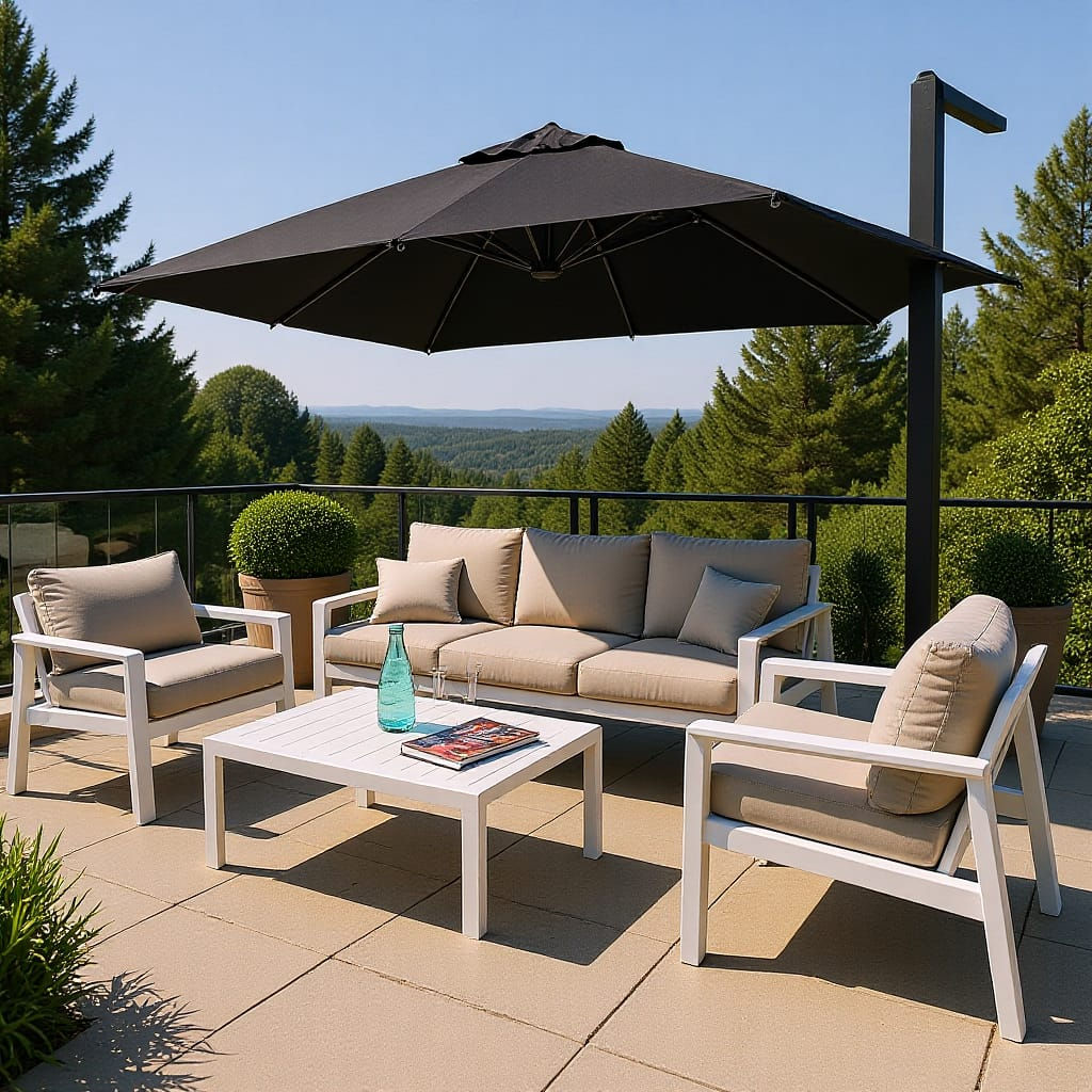 רימון ו  מערכת ישיבה לגינה תלת, 100% אלומיניום-לבן