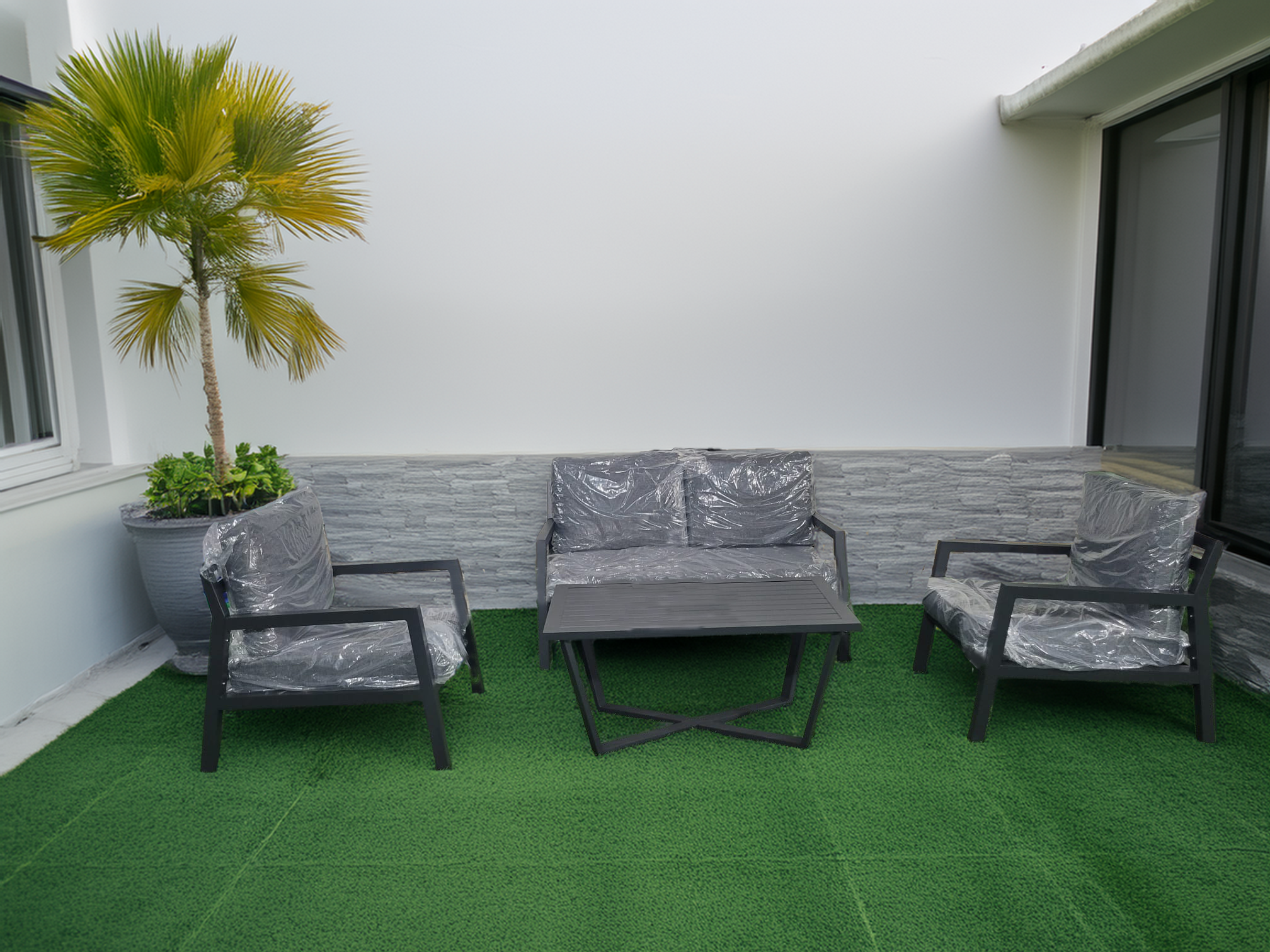 ניס ו פינת ישיבה זוגית לגינה, 100% אלומיניום-אפור כהה