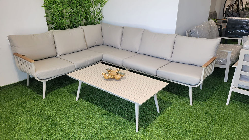 תמונה ממוזערת: סייפן I פינת ישיבה לגינה פינתית עשויה אלומיניום בשילוב ידיות במראה עץ