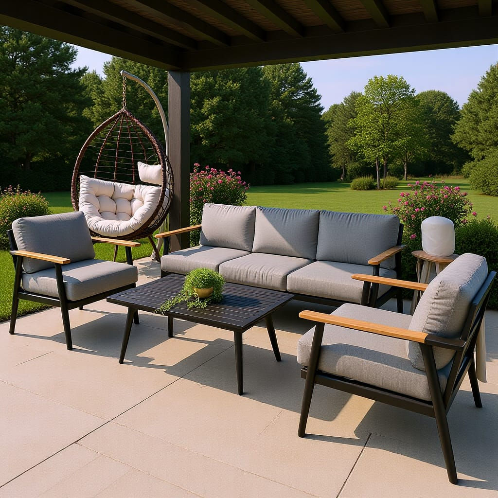 ליטה ו פינת ישיבה תלת מושבית לגינה עשויה 100% אלומיניום-שחור