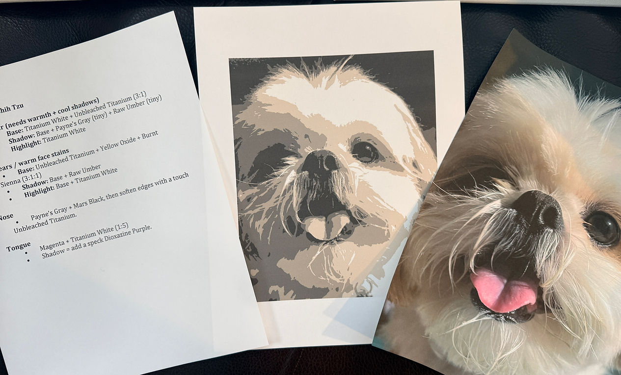Each participant receives a sketched canvas, a printed copy of their photo for reference, along with up to 4 hours of small group instruction.
