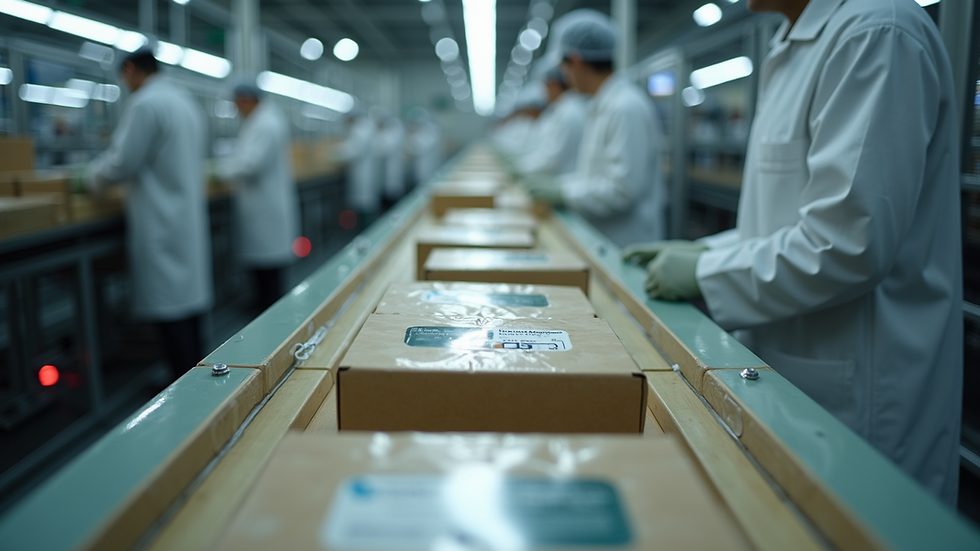 Eye-level view of a modern assembly line in a packaging facility