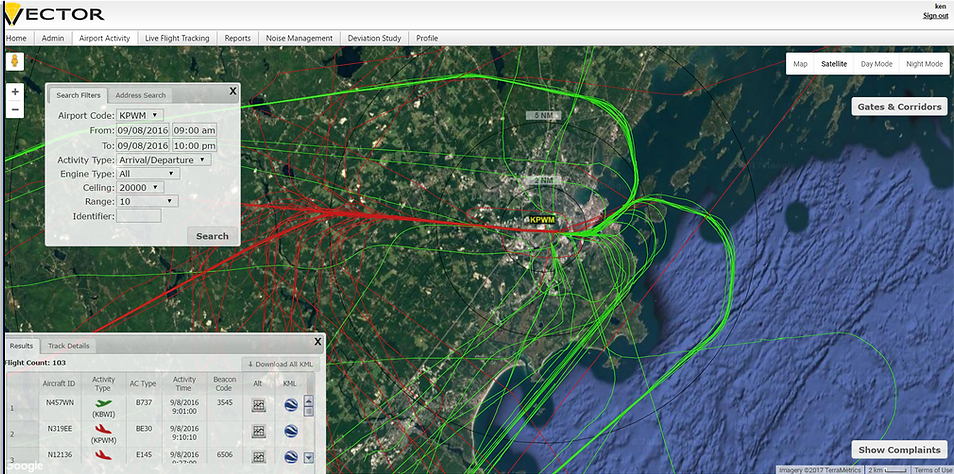 VNOMS flight tracking screen with activity search, track detail, and map overlay capabilities.