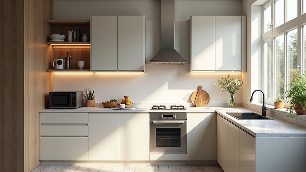 High angle view of a modern kitchen with bright and clear edited photos