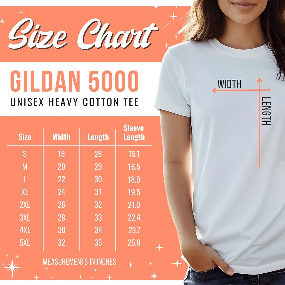 Thumbnail: Size chart details size and measurements for a Gildan 5000 Unisex Tee.