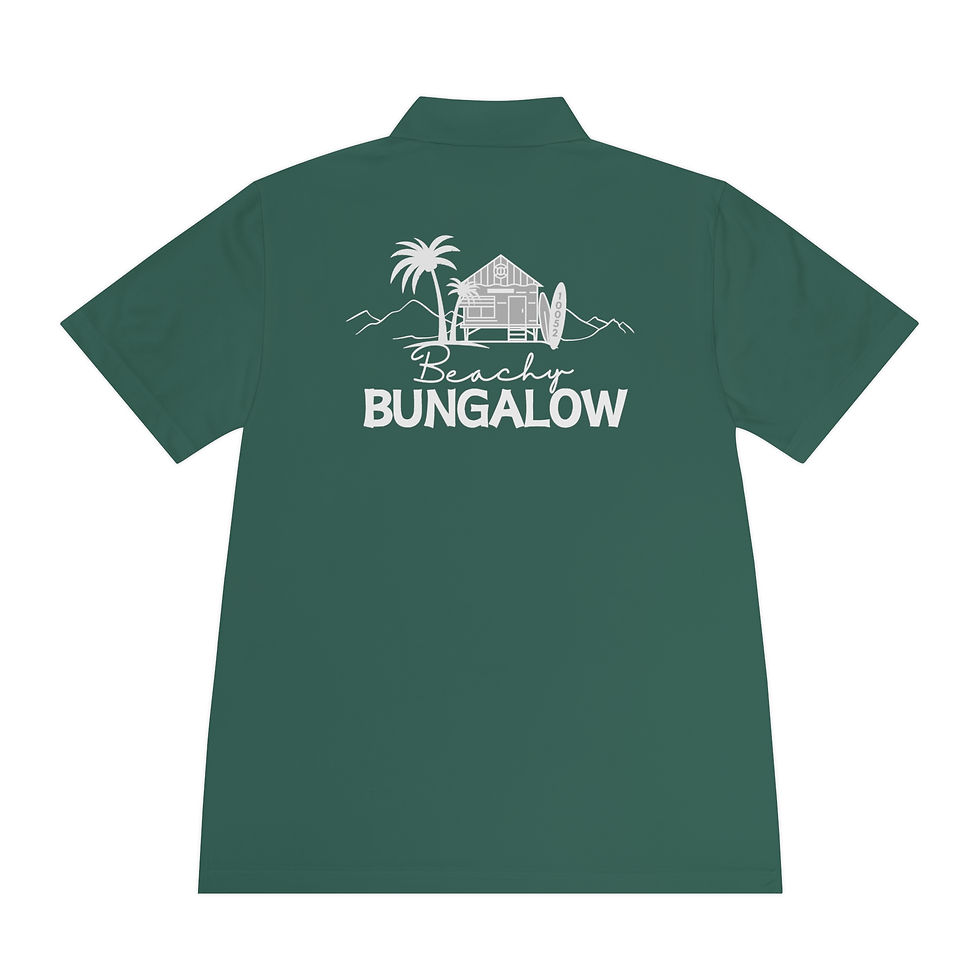 Thumbnail: Green shirt with a white graphic and the text BEACHY BUNGALOW.