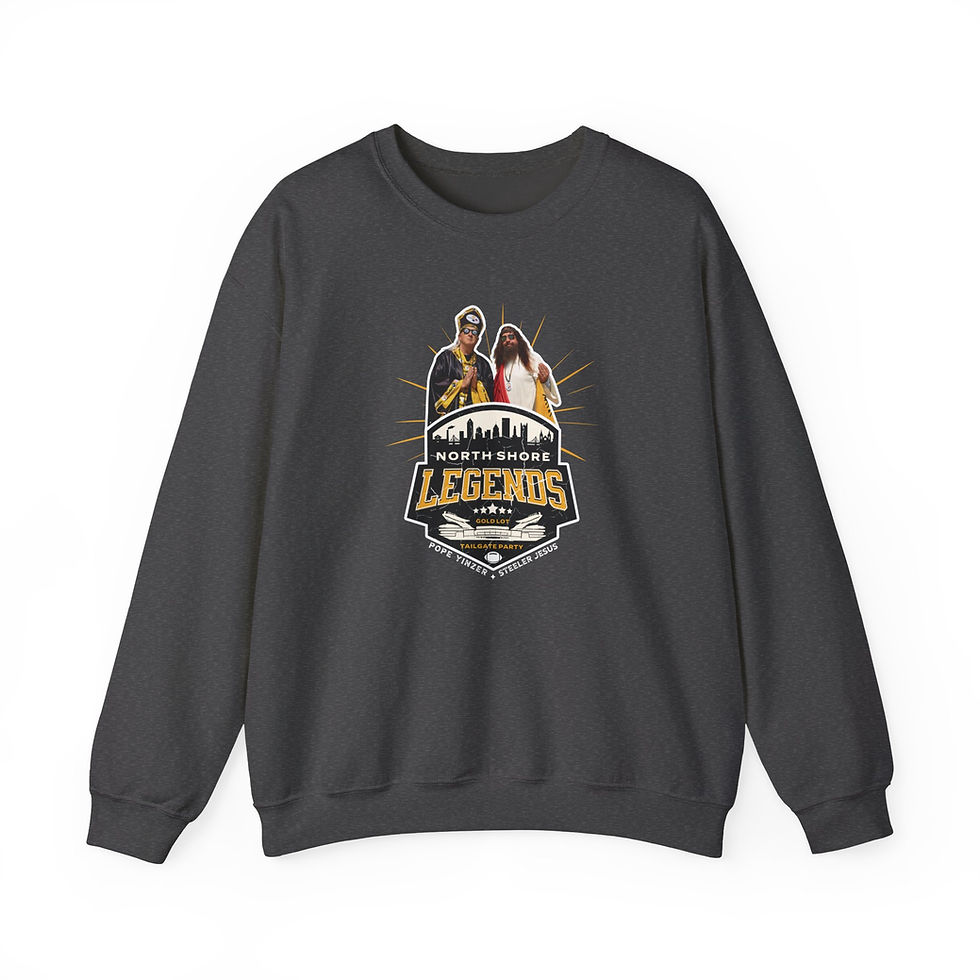 Dark gray sweatshirt with North Shore Legends logo, North Shore Legends Sweatshirt in front.