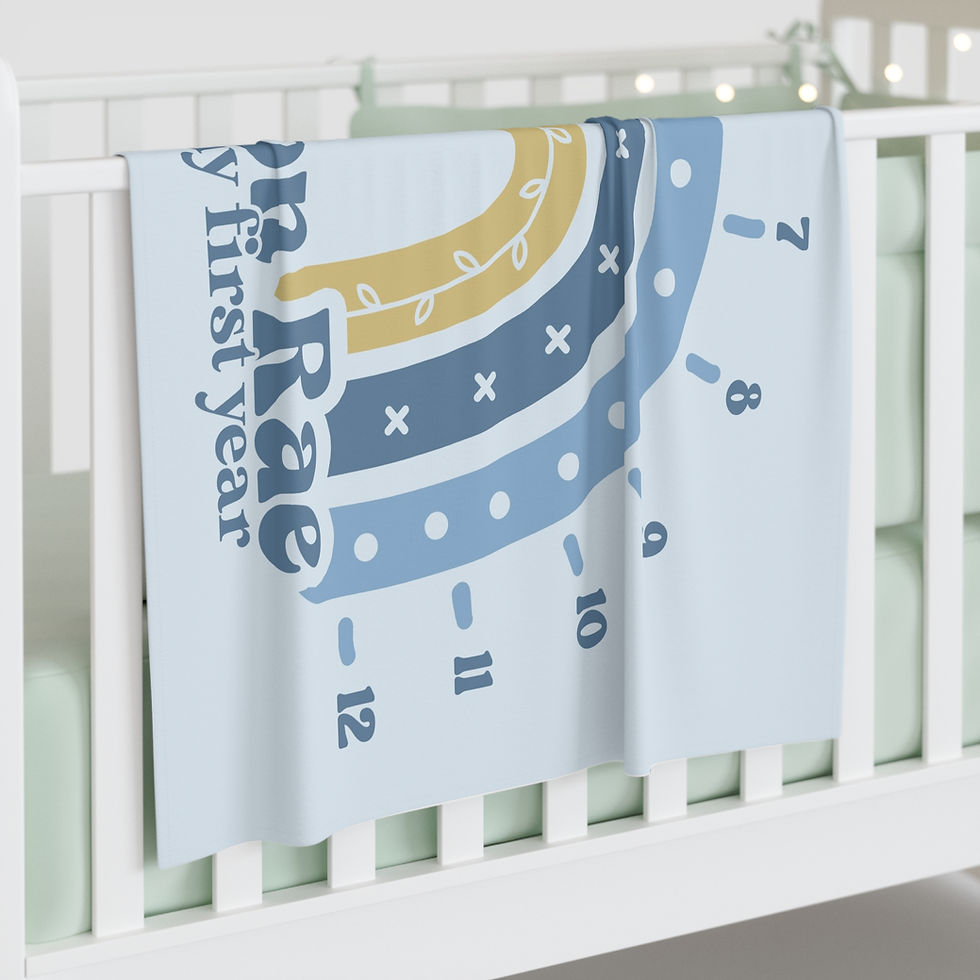 Thumbnail: Personalized Blue Boho Rainbow Milestone Baby Swaddle Blanket